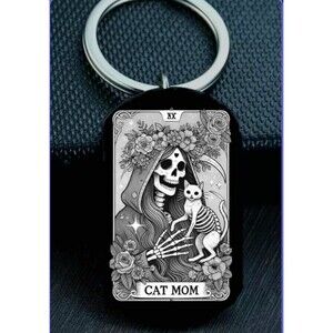Cat Mom Tarot Card Skelton Art Hot Stainless Keychain Pet Animla Kitty
